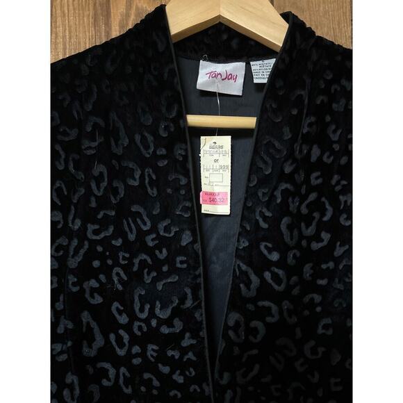 Vintage Deadstock Black Velvet Leopard Print Black Dark Academia Jacket Blazer - Picture 4 of 12